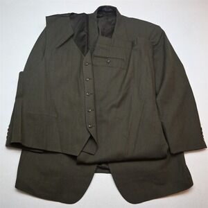 Jeffrey Banks 48R 42x30 Green Wool 3 Piece Vest Mens Jacket Pants Suit
